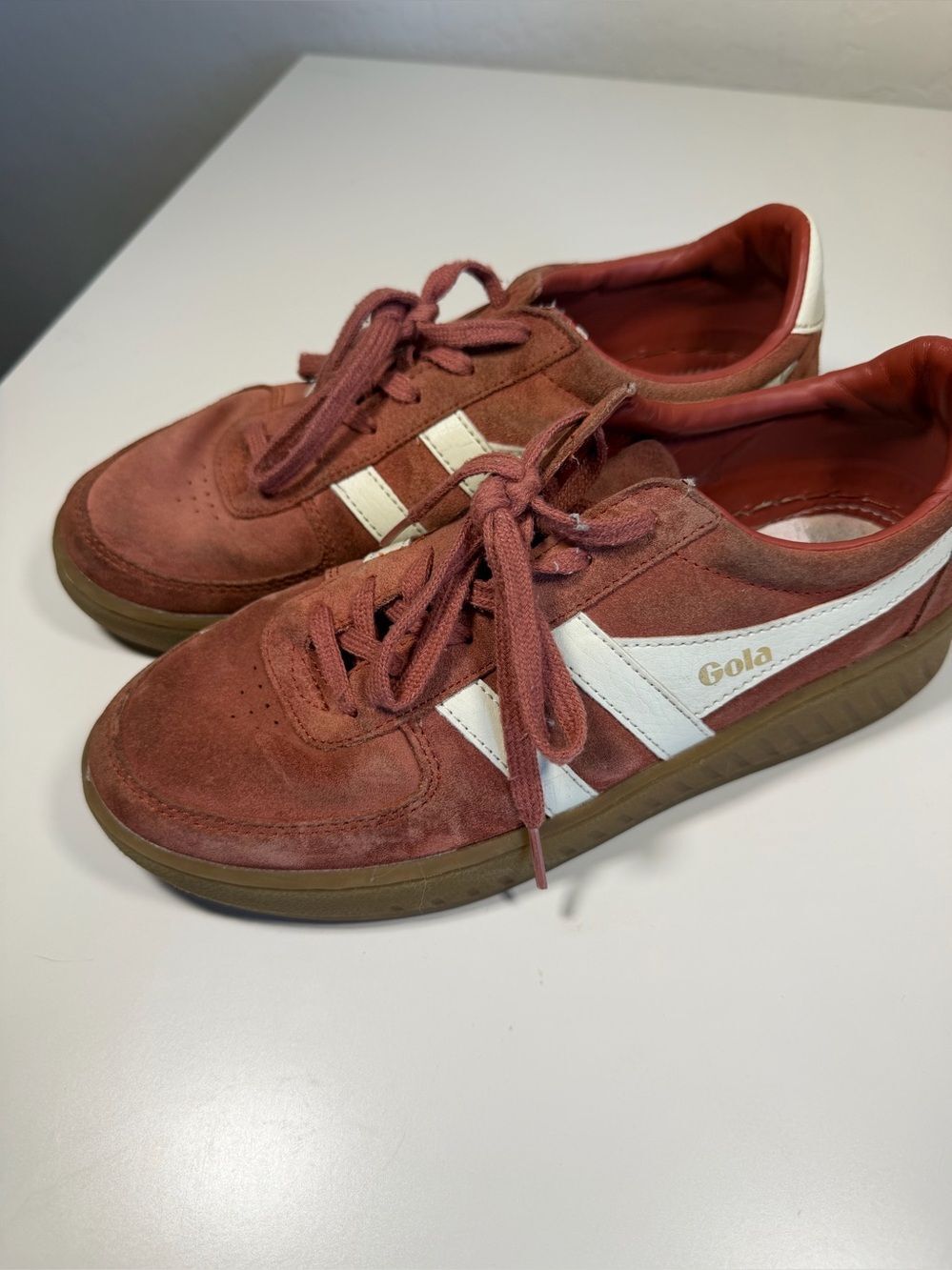 Gola Suede Gum Sole Sneakers Terracotta Red White Size 6